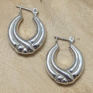🆕.925 STERLING SILVER RIBBED ROUND HOOP EARRINGS